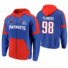 New England Patriots #98 Trey Flowers Royal Super Bowl LIII Full-Zip Hoodie