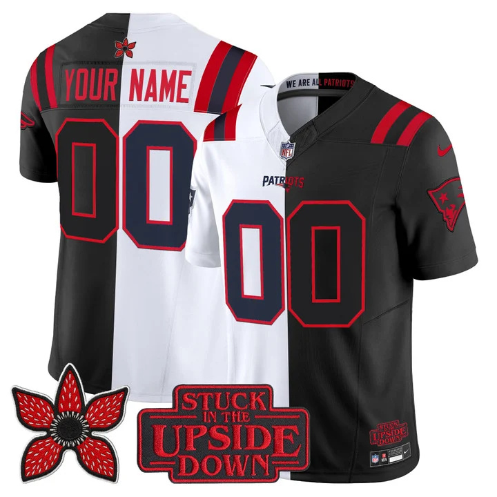 New England Patriots 'Upside Down Edition' Vapor Limited Custom Jersey WHITE-BLACK