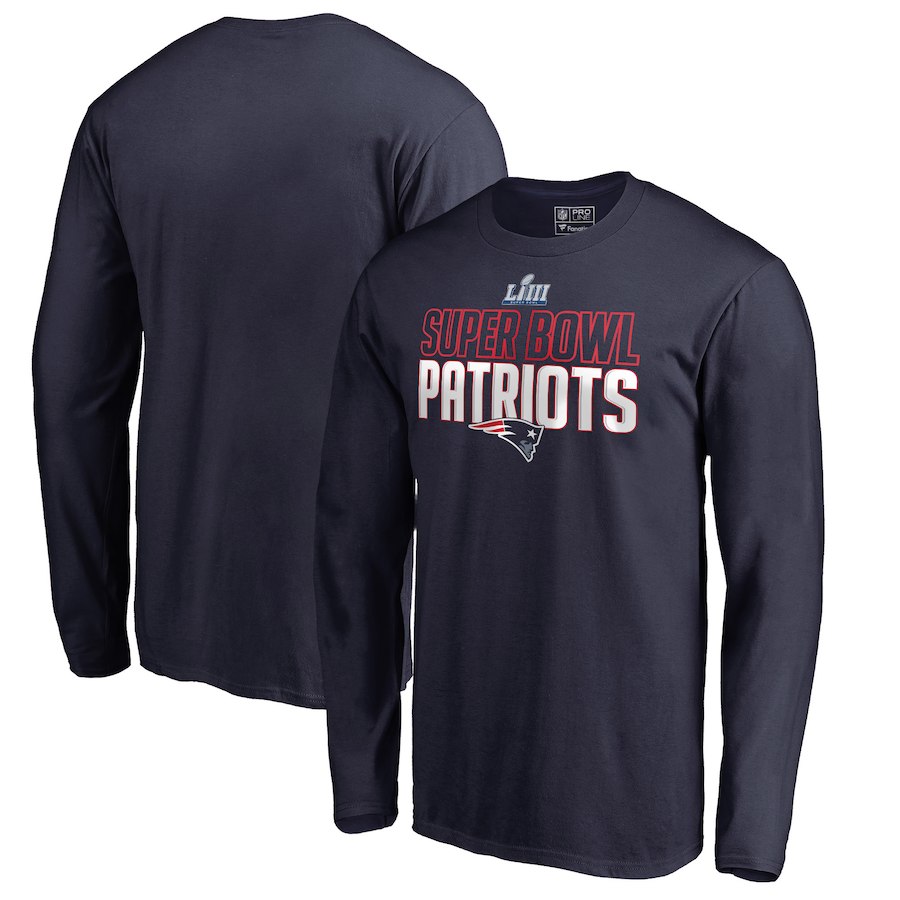 New England Patriots NFL Pro Line By Fanatics Branded Super Bowl LIII Bound Safety Blitz Long Sleeve T-Shirt Navy