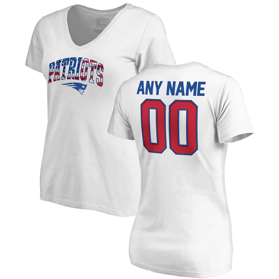 New England Patriots NFL Pro Line By Fanatics Branded Women's Any Name & Number Banner Wave V Neck T-Shirt White
