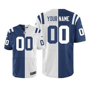 New Indianapolis Colts Customized Royal Blue White Men''s Stitched Elite Split Jersey