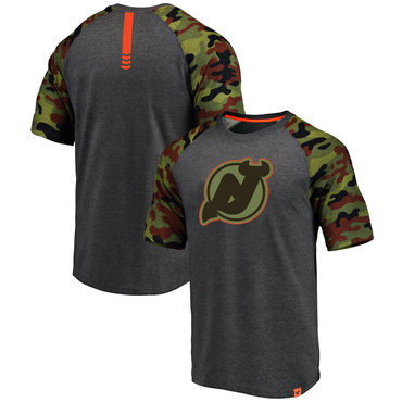 New Jersey Devils Fanatics Branded Heathered Gray Camo Recon Camo Raglan T-Shirt