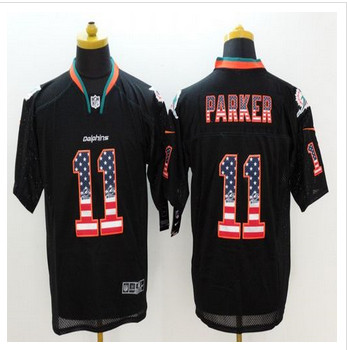 New Miami Dolphins #11 DeVante Parker Black Men's Stitched NFL Elite USA Flag Fashion Jersey