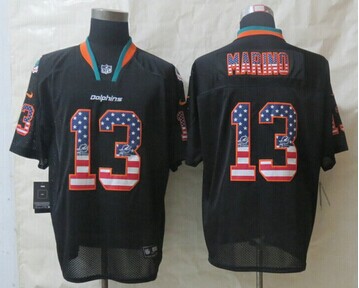 New Miami Dolphins #13 Dan Marino USA Flag Fashion Black Elite Jerseys