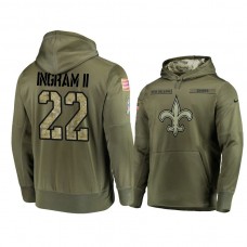 New Orleans Saints #22 Mark Ingram II Olive Pullover Hoodie 2018 Salute To Service