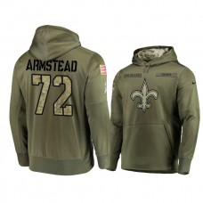 New Orleans Saints #72 Terron Armstead Olive Pullover Hoodie 2018 Salute To Service