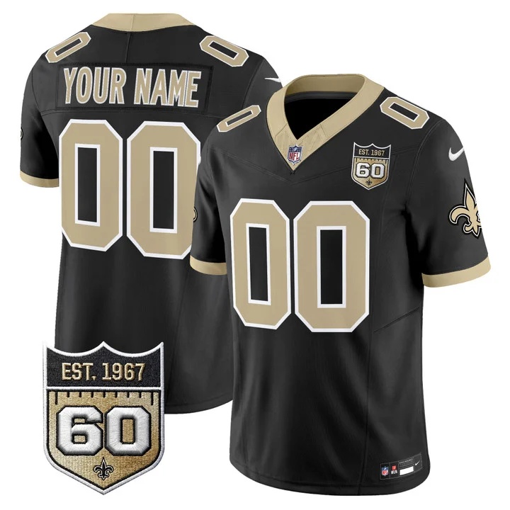 New Orleans Saints 60th Anniversary Patch Vapor Custom Jersey - Gameday Golds Edition BLACK
