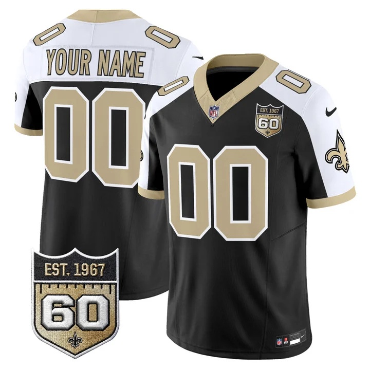 New Orleans Saints 60th Anniversary Patch Vapor Custom Jersey - Gameday Golds Edition BLACK ALTERNATE