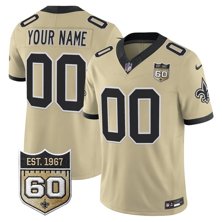 New Orleans Saints 60th Anniversary Patch Vapor Custom Jersey - Gameday Golds Edition GOLD