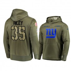 New York Giants #35 Curtis Riley Olive Pullover Hoodie 2018 Salute To Service