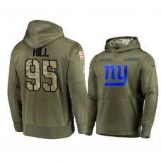 New York Giants #95 B.J. Hill Olive Pullover Hoodie 2018 Salute To Service
