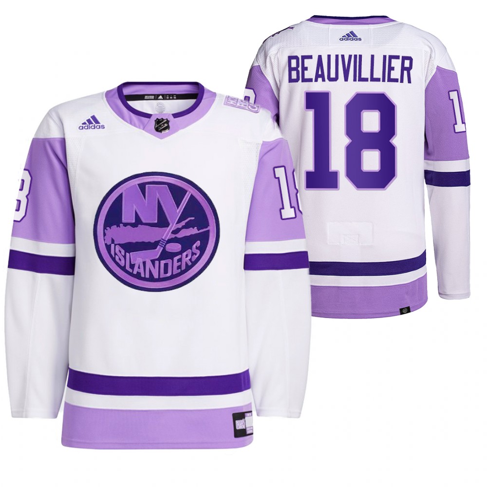 New York Islanders Anthony Beauvillier 2021 HockeyFightsCancer White Primegreen Jersey