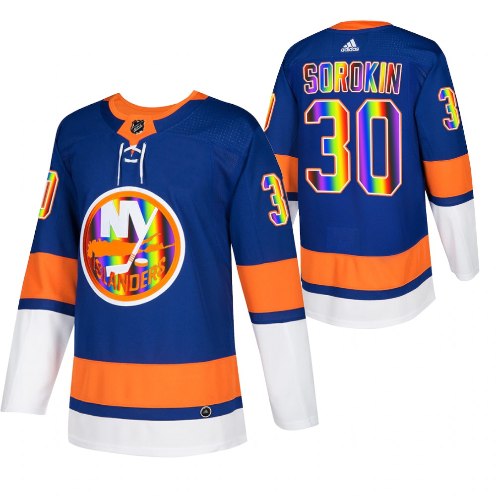New York Islanders Ilya Sorokin Royal Pride Night 2022 HockeyIsForEveryone Jersey