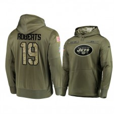 New York Jets #19 Andre Roberts Olive Pullover Hoodie 2018 Salute To Service