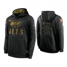 New York Jets #26 Le'Veon Bell Black 2020 Salute to Service Sideline Performance Pullover Hoodie