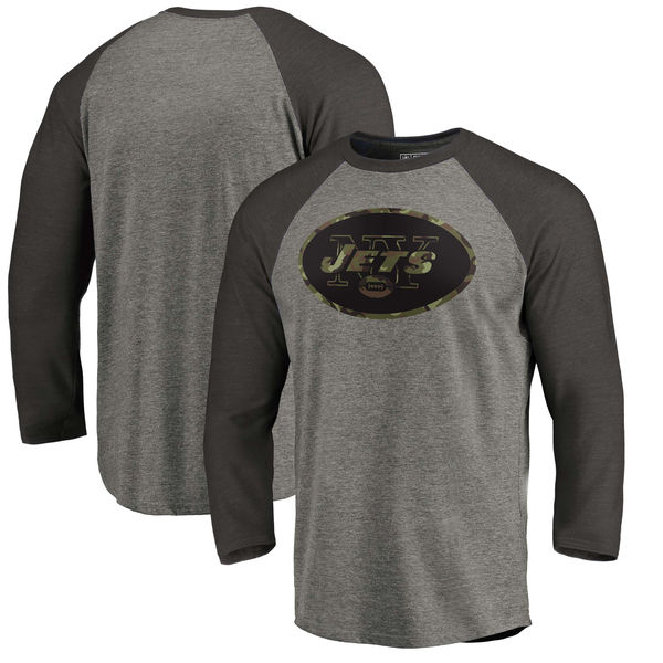 New York Jets NFL Pro Line By Fanatics Branded Black Gray Tri Blend 34-Sleeve T-Shirt