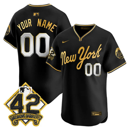 New York Mets 2025 Jackie Robinson Patch Road Alternate Custom Jersey BLACKGOLD.webp