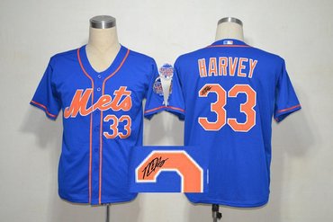 New York Mets 33 Matt Harvey 2013 All-Star Patch Cool Base Blue Signed Jersey
