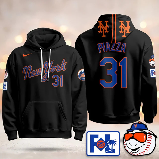 New York Mets Blue Road 2025 Hoodie BLACK #31 PIAZZA