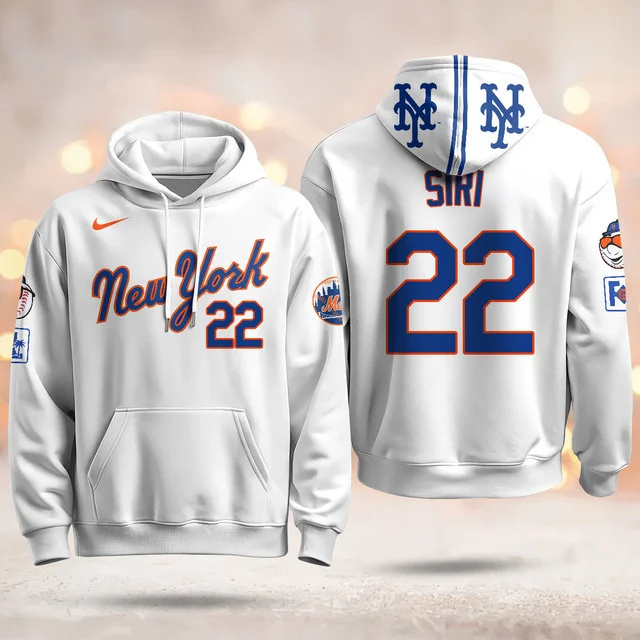 New York Mets Blue Road 2025 Hoodie WHITE #22 SIRI