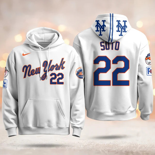 New York Mets Blue Road 2025 Hoodie WHITE #22 SOTO