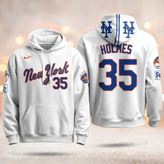 New York Mets Blue Road 2025 Hoodie WHITE #35 HOLMES
