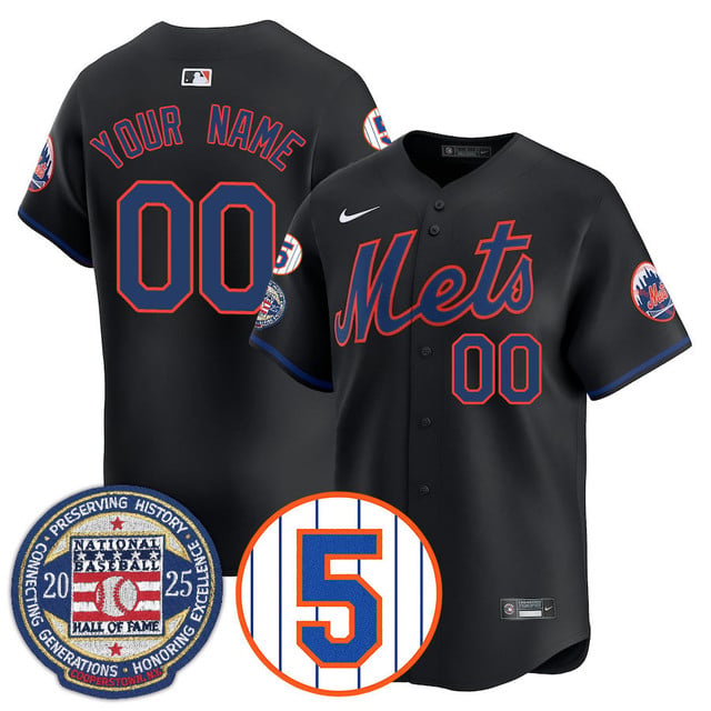 New York Mets Number Retirement & Hall of Fame Gold Custom Jersey BLACK