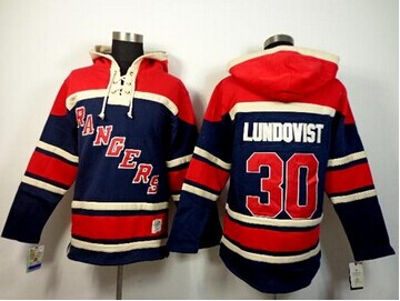 New York Rangers #30 Henrik Lundqvist Navy Blue Sawyer Hooded Sweatshirt Stitched NHL Jersey