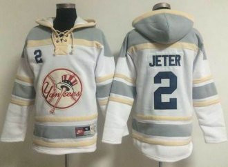 New York Yankees #2 Derek Jeter White Sawyer Hooded Sweatshirt Baseball Hoodie