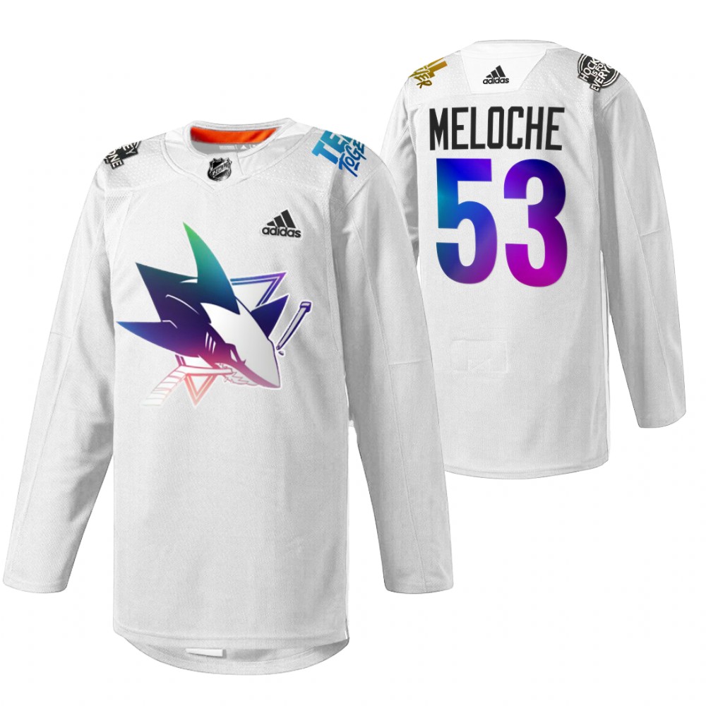 Nicolas Meloche Sharks Pride Night 2022 Jersey White HockeyIsForEveryone