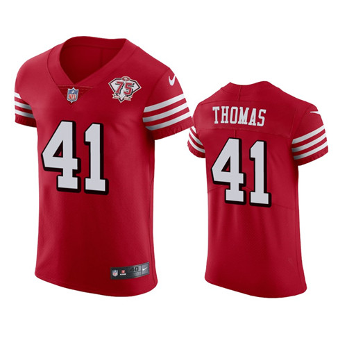 Nike 49ers #41 Ambry Thomas Red Rush Men's 75th Anniversary Stitched NFL Vapor Untouchable Elite Jersey