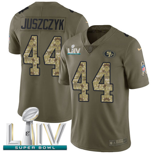 Nike 49ers #44 Kyle Juszczyk Olive Camo Super Bowl LIV 2020 Men's Stitched NFL Limited 2017 Salute To Service Jersey