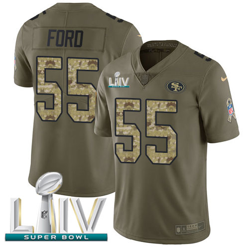Nike 49ers #55 Dee Ford Olive Camo Super Bowl LIV 2020 Men's Stitched NFL Limited 2017 Salute To Service Jersey