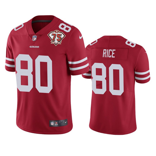 Nike 49ers #80 Jerry Rice Red Men's 75th Anniversary Stitched NFL Vapor Untouchable Limited Jersey