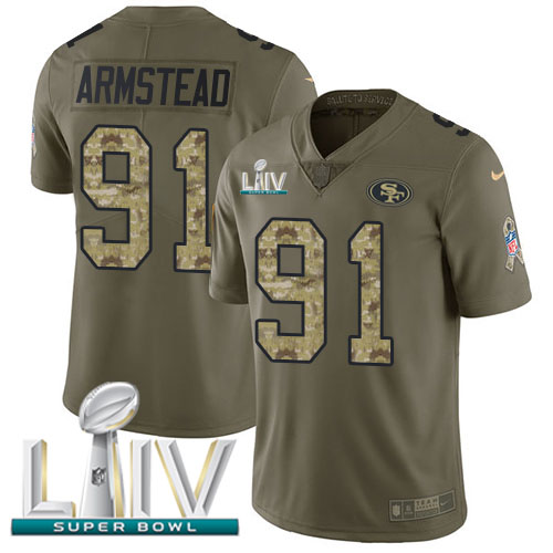 Nike 49ers #91 Arik Armstead Olive Camo Super Bowl LIV 2020 Men's Stitched NFL Limited 2017 Salute To Service Jersey