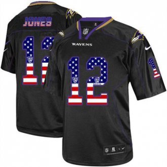 Nike Baltimore Ravens #12 Jacoby Jones Black NFL Elite USA Flag Fashion jersey