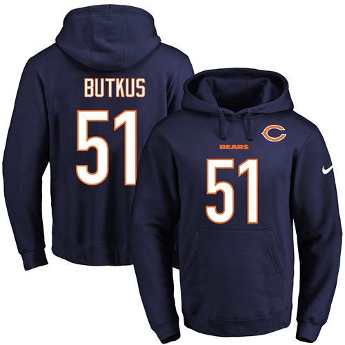 Nike Bears #51 Dick Butkus Navy Blue Name & Number Pullover NFL Hoodie