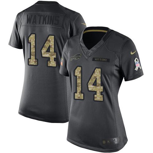 Nike Bills #14 Sammy Watkins Black Women's Stitched NFL Limited 2016 Salute to Service Jersey