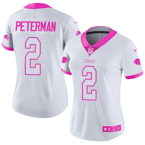 Nike Bills #2 Nathan Peterman White Pink Women's Stitched NFL Limited Rush Fashion Jersey