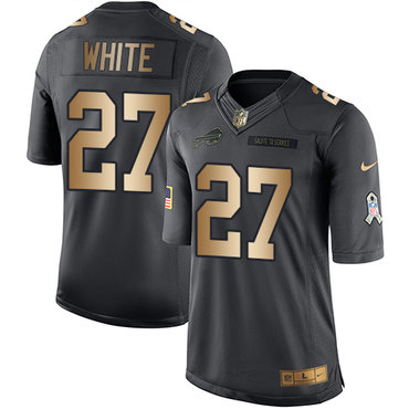 Nike Bills #27 Tre'Davious White Black Youth Stitched NFL Limited Gold Salute to Service Jersey