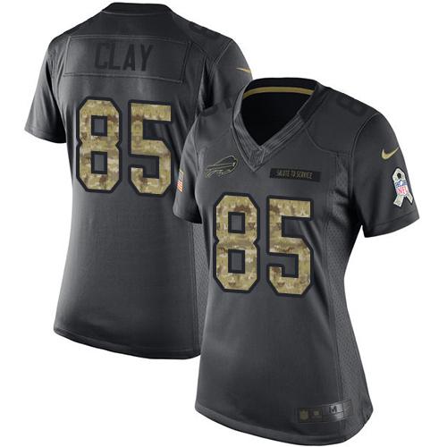 Nike Bills #85 Charles Clay Black Women's Stitched NFL Limited 2016 Salute to Service Jersey