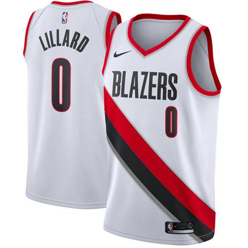 Nike Blazers #0 Damian Lillard White Stitched NBA Swingman Jersey