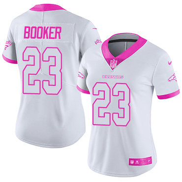 Nike Broncos #23 Devontae Booker White Pink Women's Stitched NFL Limited Rush Fashion Jersey