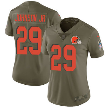 Nike Browns #29 Duke Johnson Jr Olive Women's Stitched NFL Limited 2017 Salute to Service Jersey