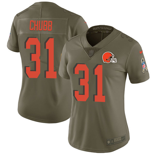 Nike Browns #31 Nick Chubb Olive Women's Stitched NFL Limited 2017 Salute to Service Jersey