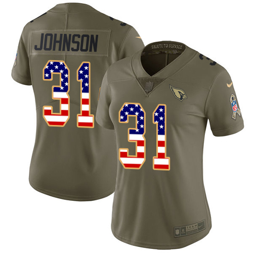 Nike Cardinals #31 David Johnson Olive USA Flag Women's Stitched NFL Limited 2017 Salute to Service Jersey