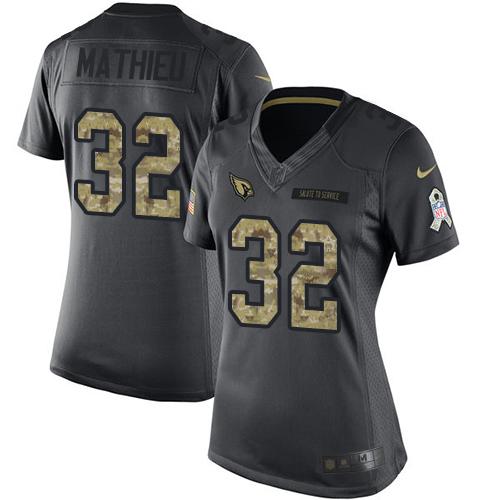 Nike Cardinals #32 Tyrann Mathieu Black Women's Stitched NFL Limited 2016 Salute to Service Jersey