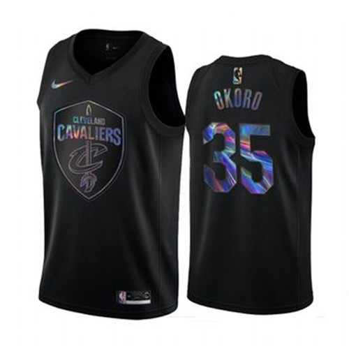 Nike Cavaliers #35 Isaac Okoro Men's Iridescent Holographic Collection NBA Jersey - Black