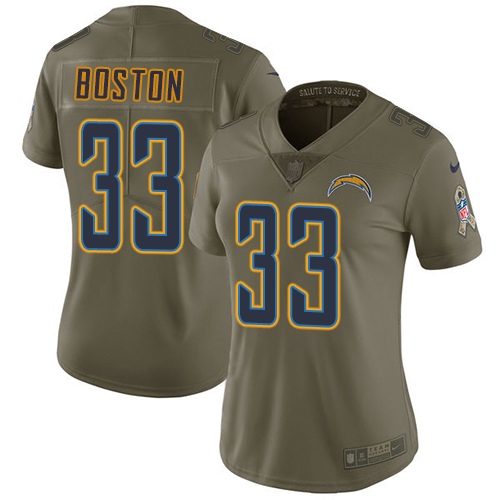 Nike Chargers #33 Tre Boston Olive Women's Stitched NFL Limited 2017 Salute to Service Jersey