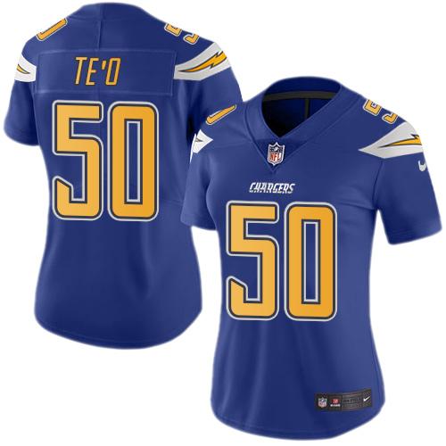 Nike Chargers #50 Manti Te'o Electric Blue Women's Stitched NFL Limited Rush Jersey
